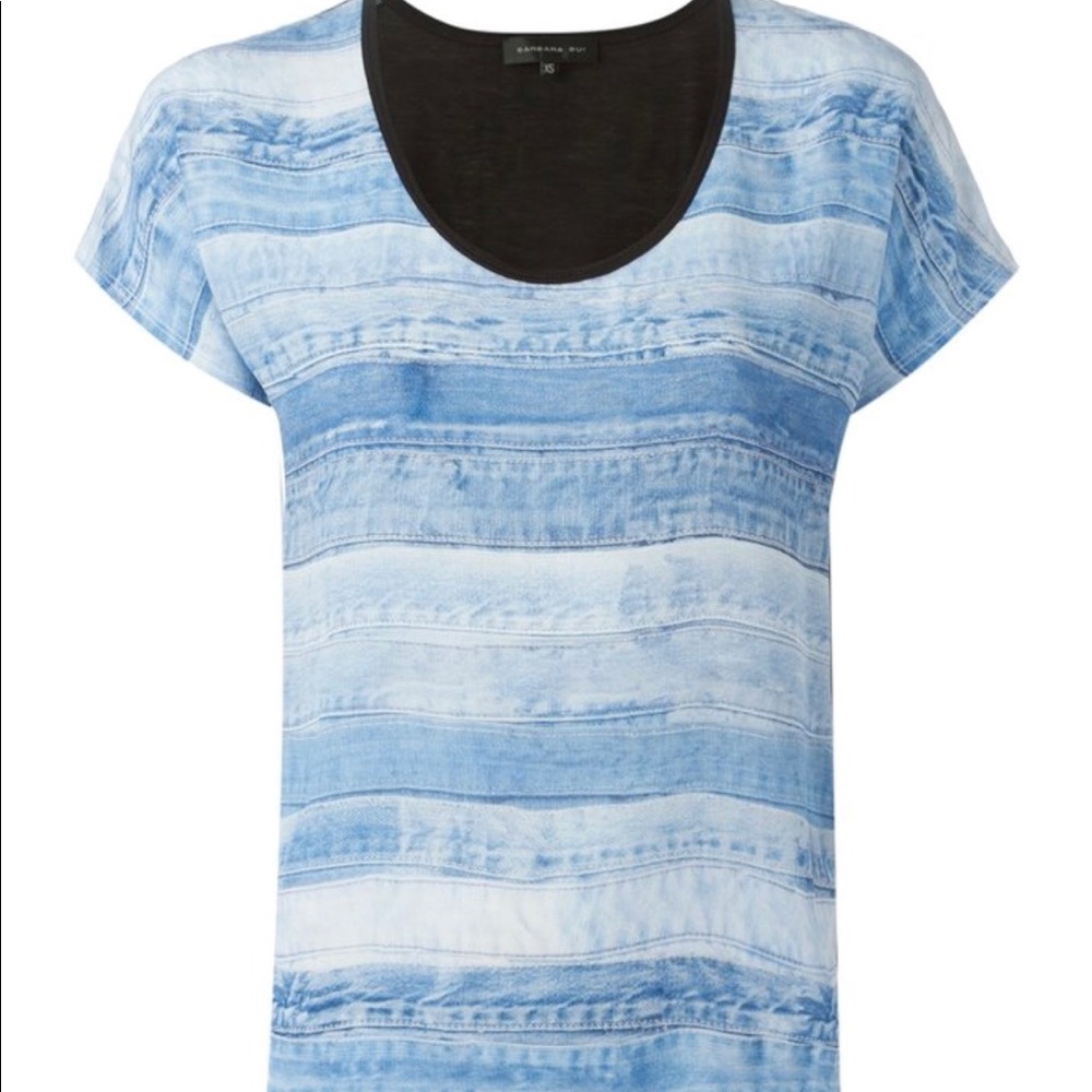 Silk Denim print front- solid black in the back